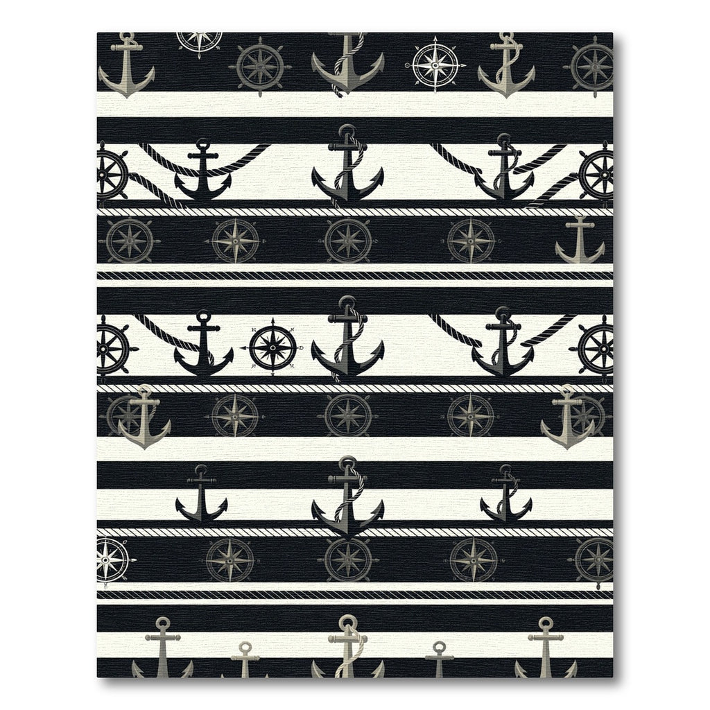 Nautical Anchor Compass Striped Black White Rug