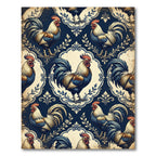 Vintage Navy Rooster Damask Illustration Rug