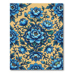 Blue Peony Medallion Floral Garden Rug