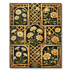 Golden Floral Lattice Garden Art Rug