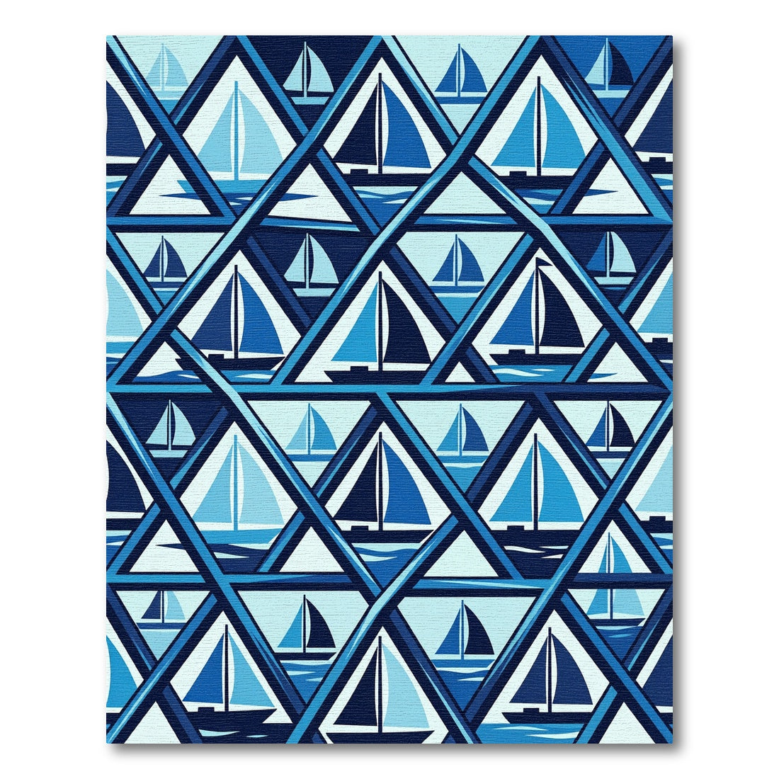 Geometric Blue Sailboat Triangle Tile Rug