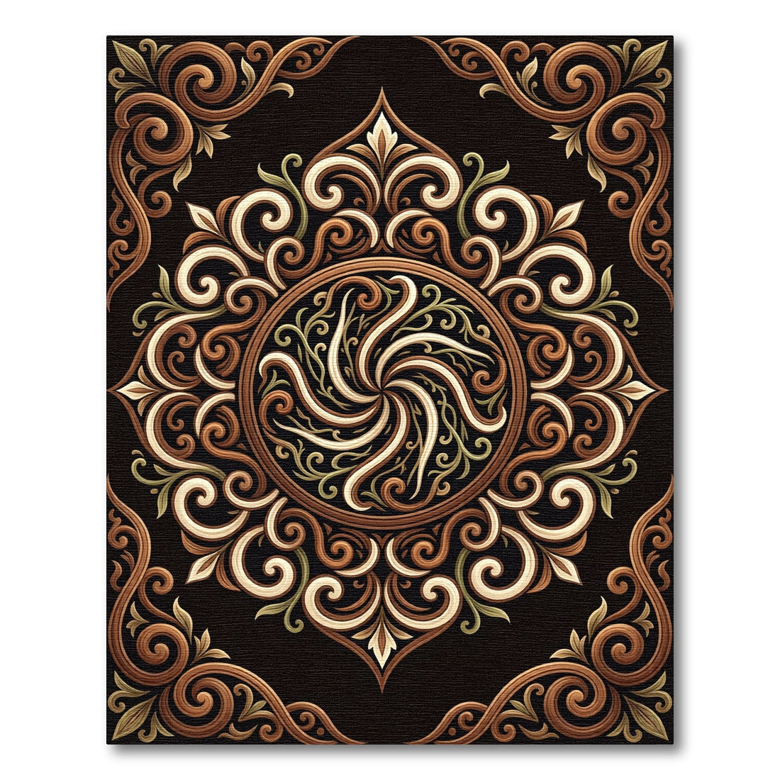 Elegant Fawn Swirl Floral Mandala Rug
