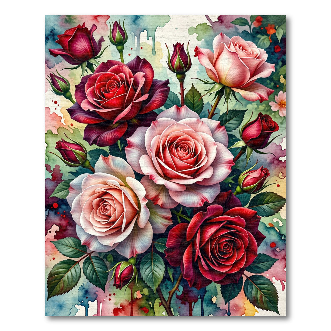 Rich Crimson Blush Rose Watercolor Swirl Rug