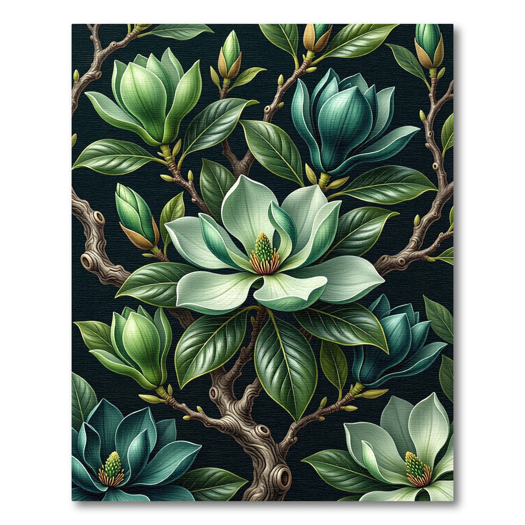 Lush Emerald Magnolia Botanical Illustration Rug