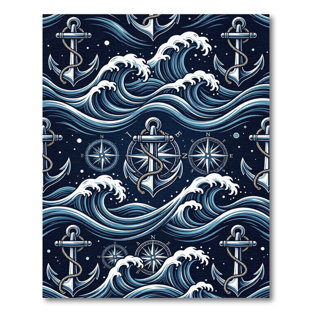 Navy Nautical Anchor and Compass Waves Rug
