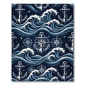 Navy Nautical Anchor and Compass Waves Rug
