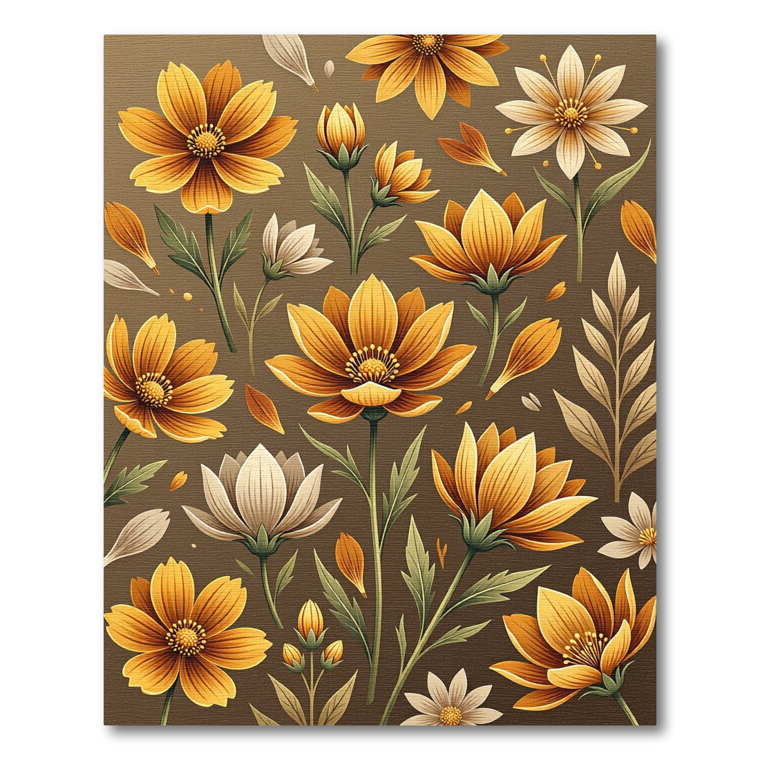 Golden Floral Botanical Meadow Art Rug