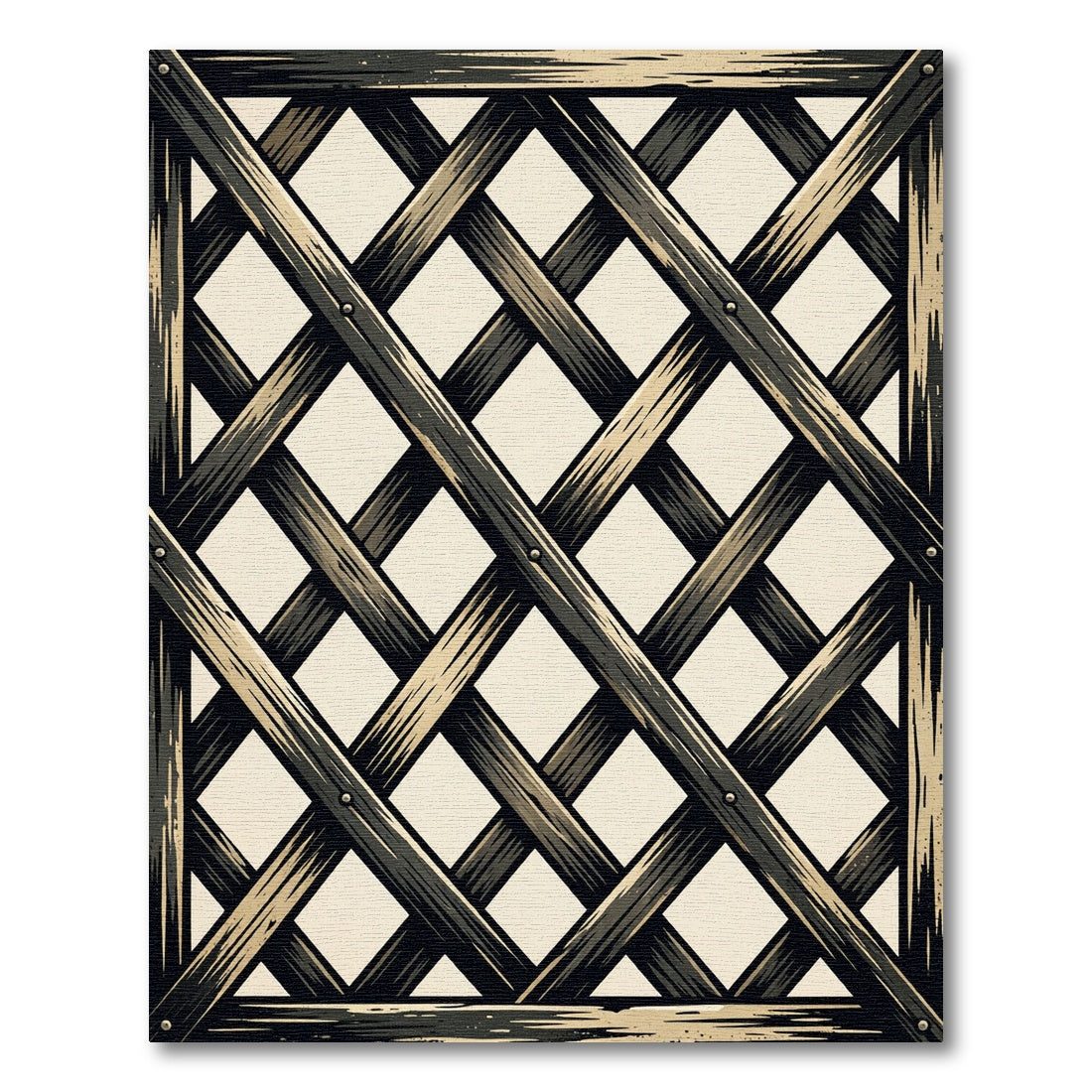 Rustic Charcoal Wooden Lattice Plaid Rug