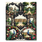 Ornate Peacock Rose Garden Scene Rug