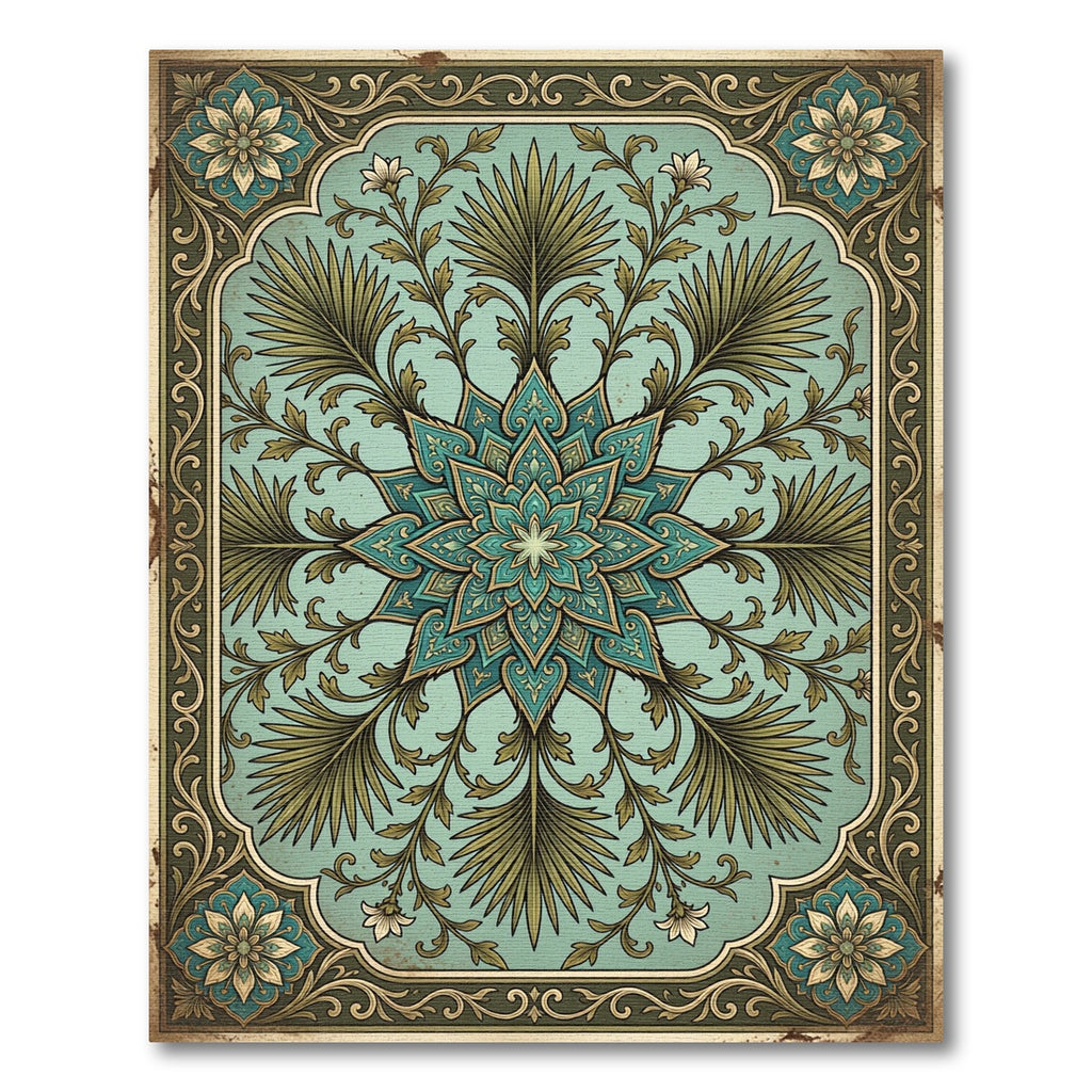 Vintage Teal Floral Mandate Rug