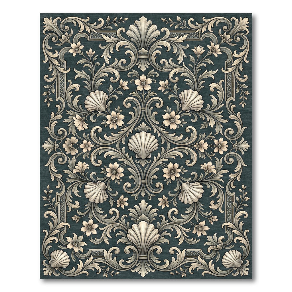 Ornate Seashell Floral Acanthus Swirl Rug