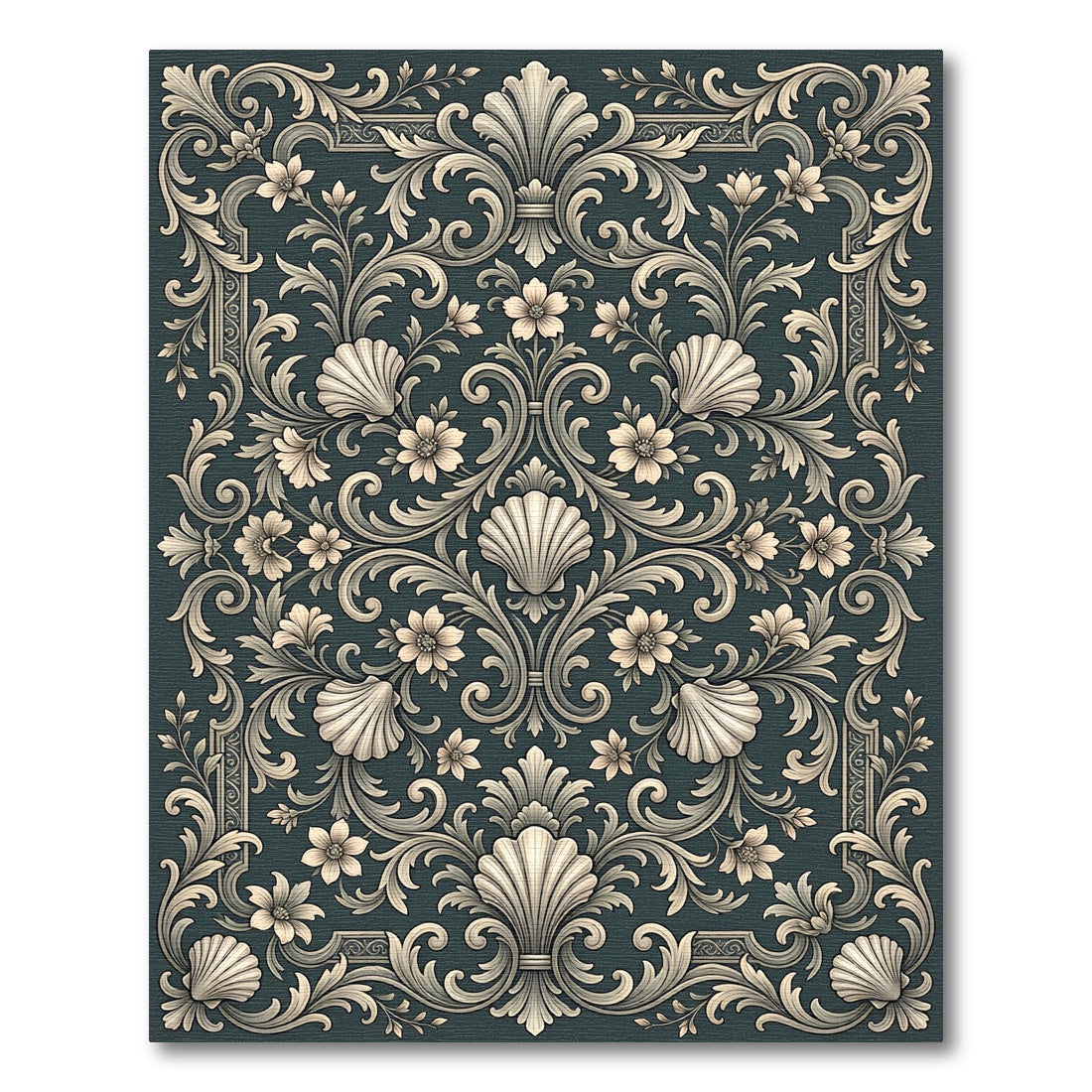 Ornate Seashell Floral Acanthus Swirl Rug