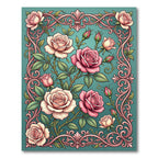 Elegant Pink Rose Scrollwork Botanical Rug