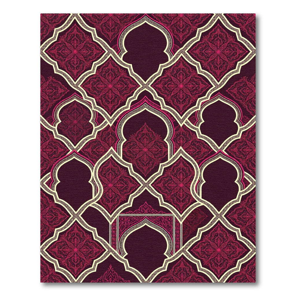 Deep Burgundy Floral Damask Lattice Rug