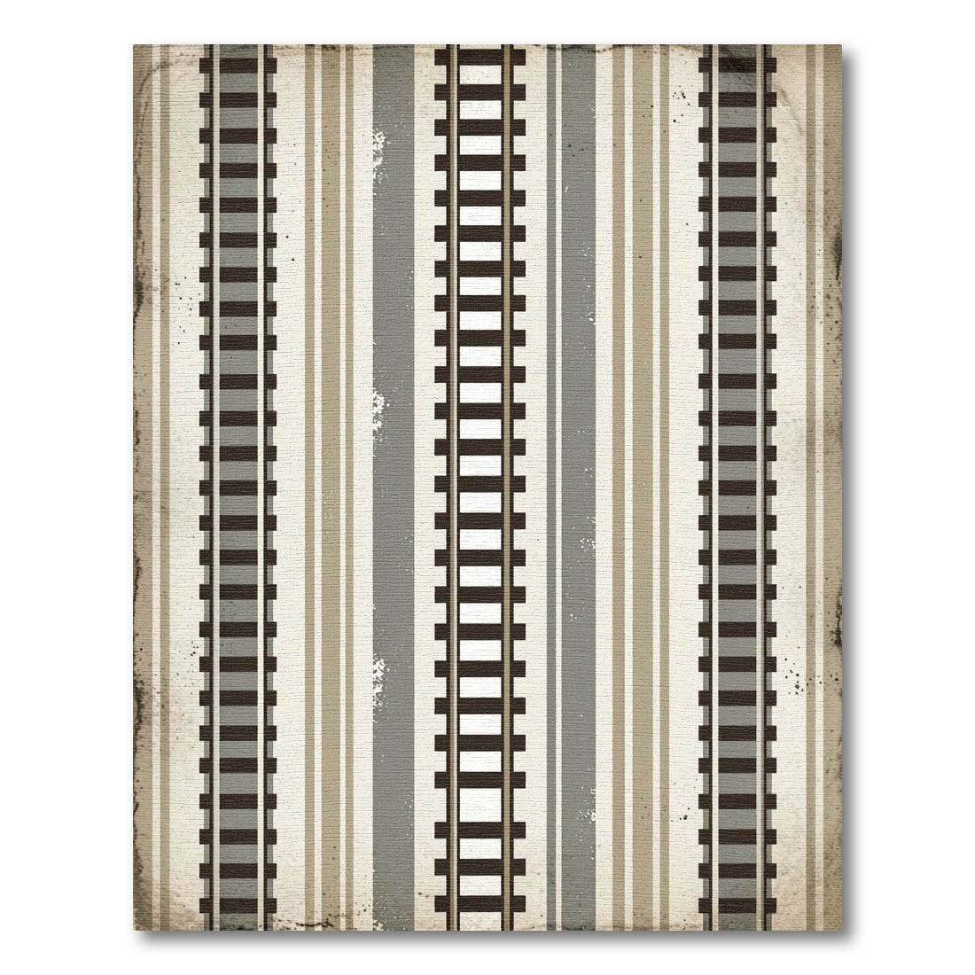 Vintage Neutral Striped Railway Motif Rug