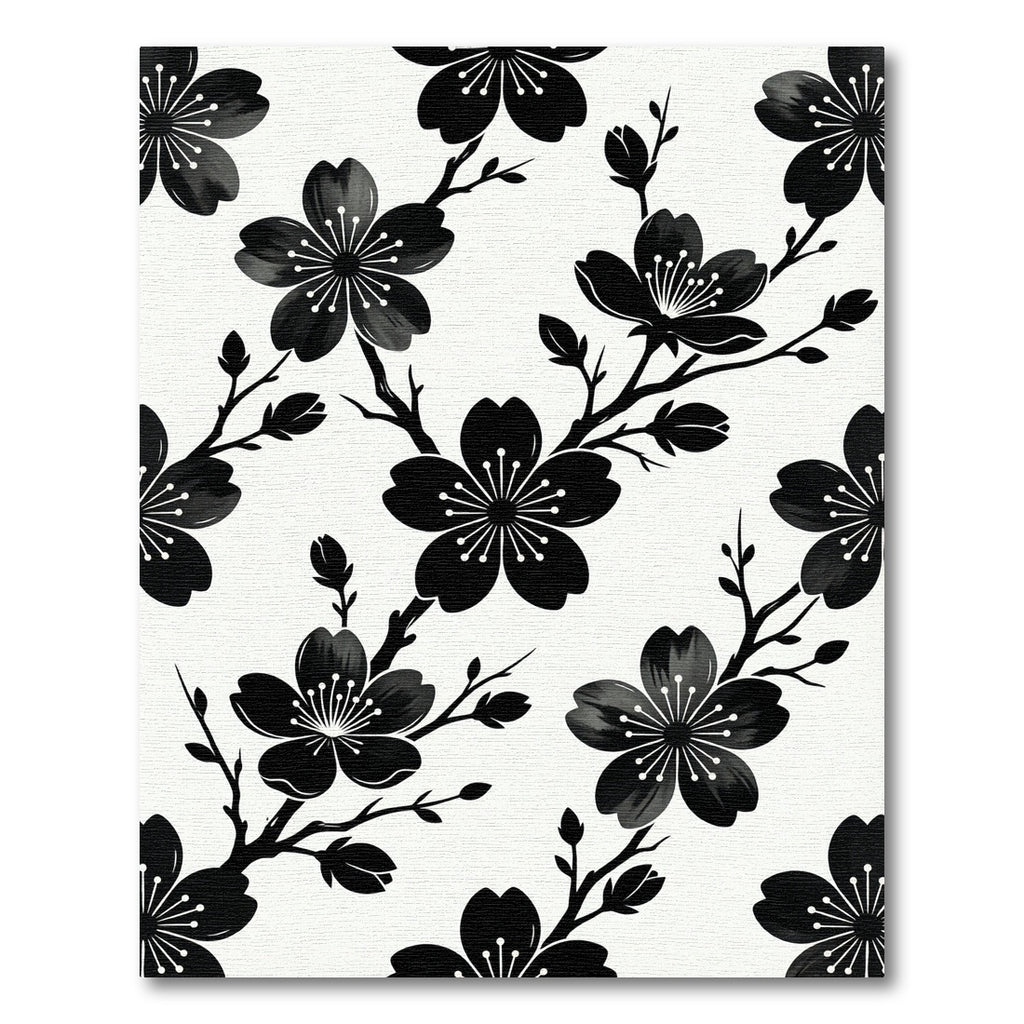Minimalist Black and White Floral Branch Rug