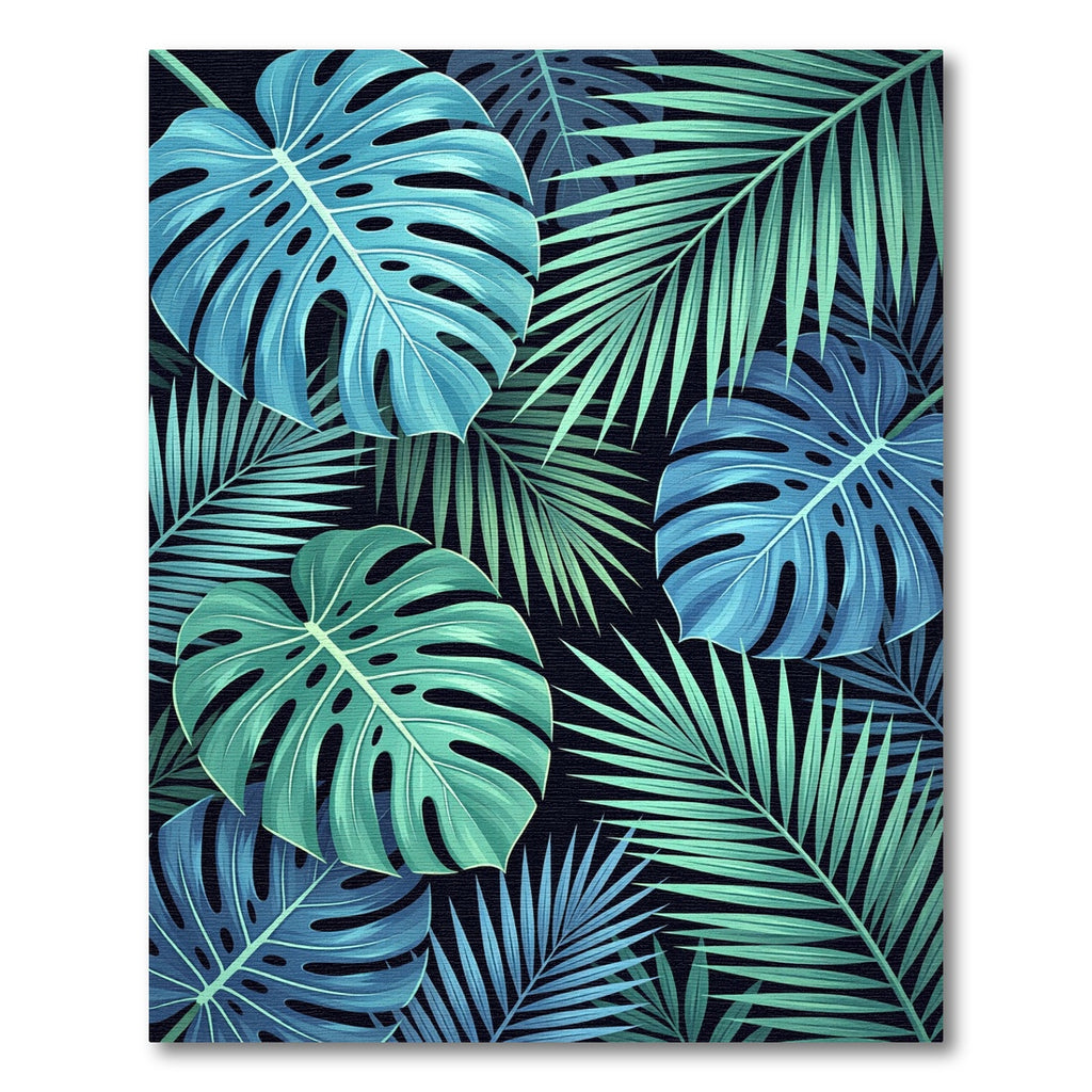 Lush Tropical Blue Monstera Foliage Rug