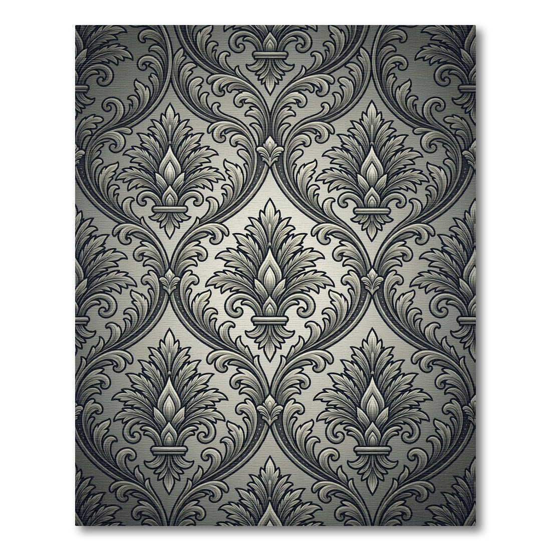 Monochrome Ornate Damask Fleur de Lis Rug