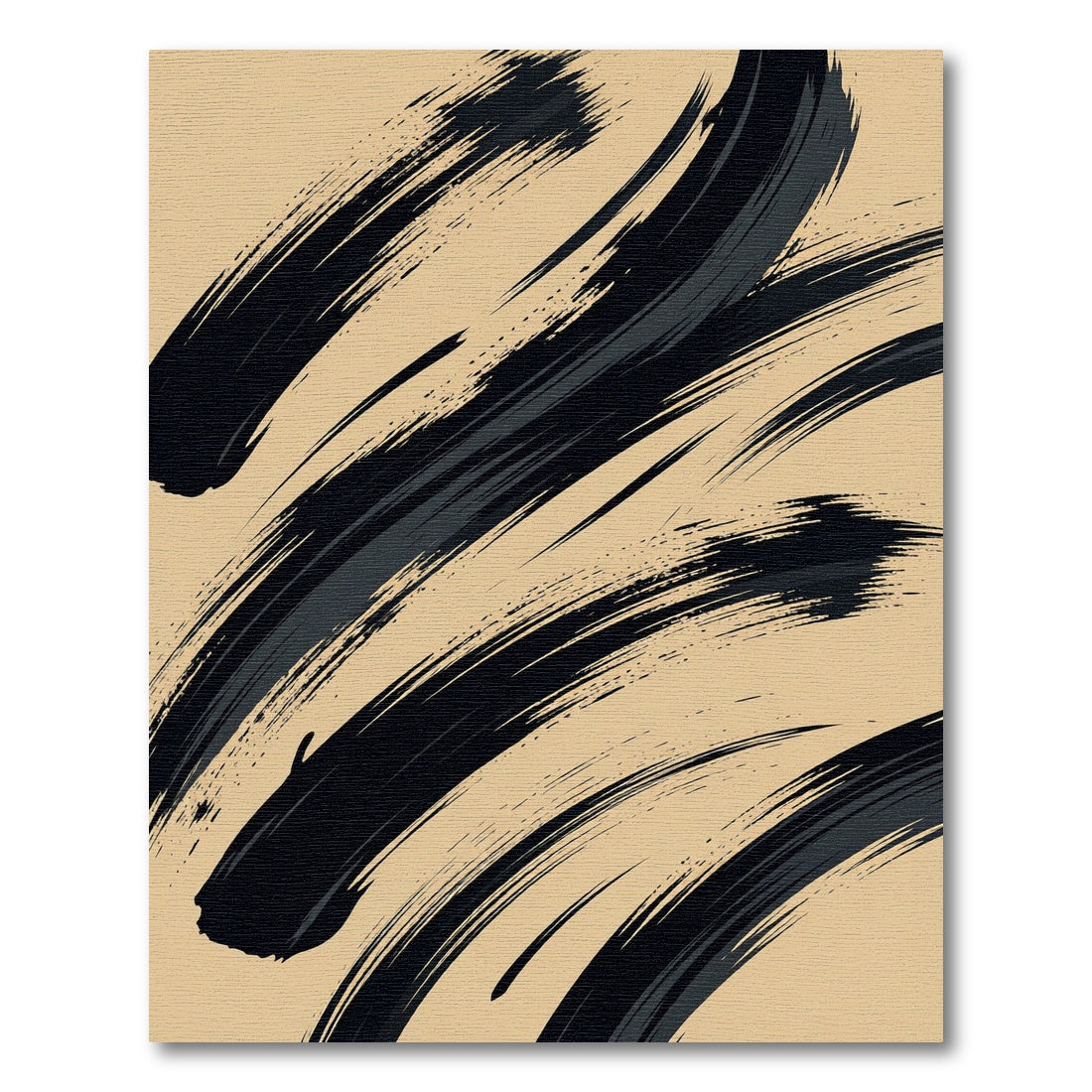 Bold Black Abstract Brushstroke Charcoal Beige Rug