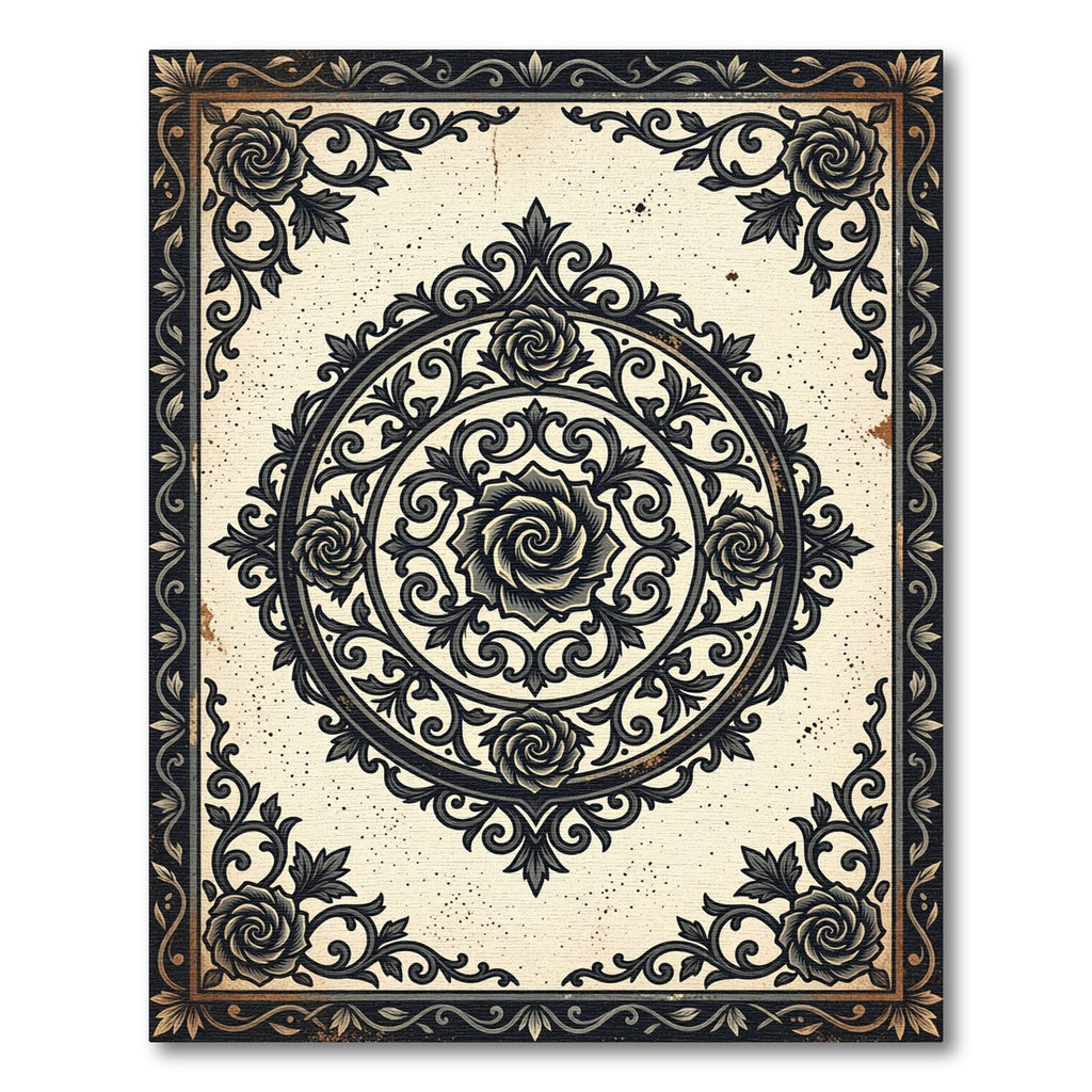 Vintage Gothic Rose Medallion Floral Rug