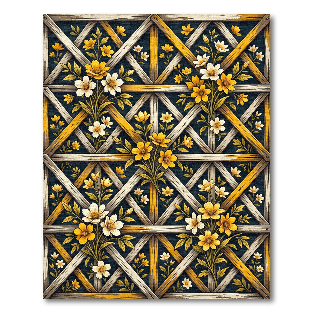 Golden Floral Trellis Lattice Rug