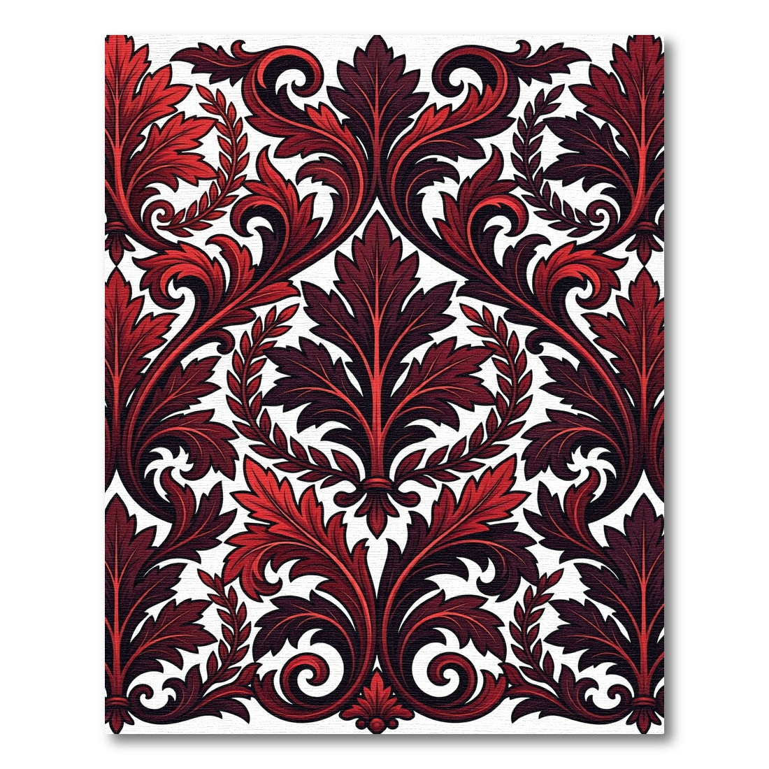 Crimson Red Scrolling Acanthus Leaf Rug
