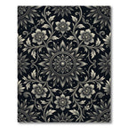 Ornate Black Floral Scrollwork Rug