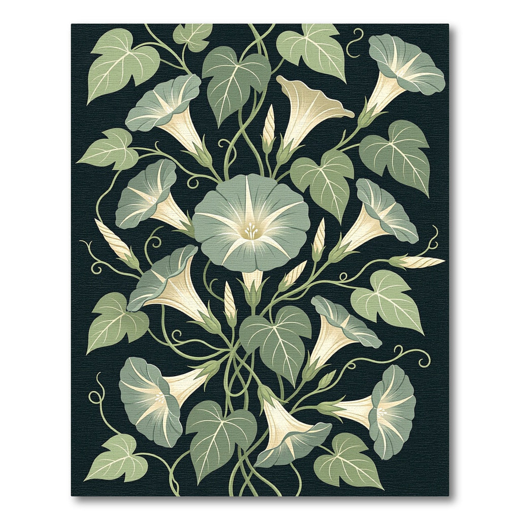 Sage Green Botanical Morning Glory Bouquet Rug