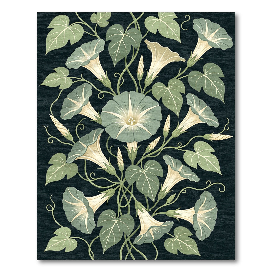 Sage Green Botanical Morning Glory Bouquet Rug