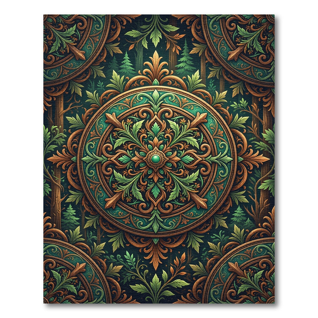 Emerald Forest Ornate Filigree Medallion Rug