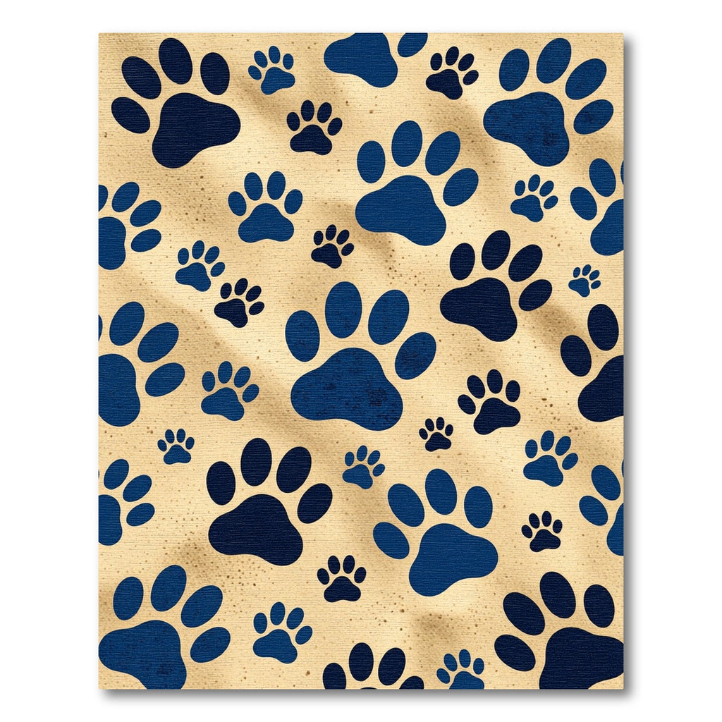 Navy Blue Paw Print Texture Rug