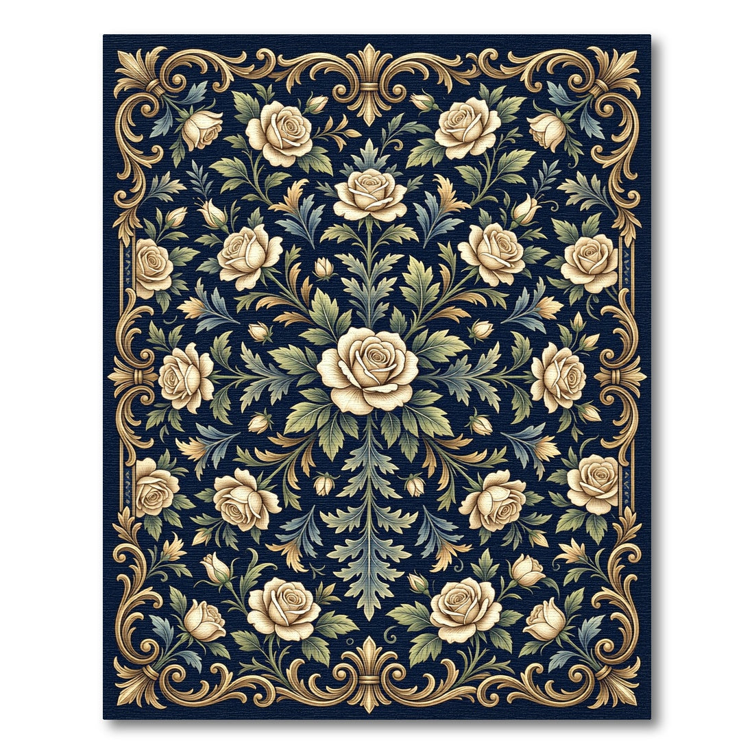 Elegant Cream Rose Gold Floral Tapestry Rug