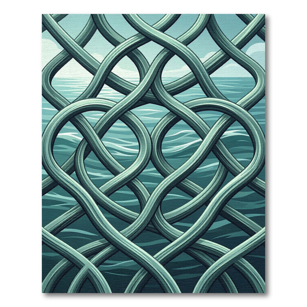 Interlocking Aqua Sea Wave Knot Rug