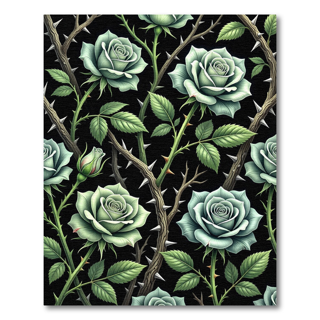 Sage Green Rose Thorns Botanical Arrangement Rug
