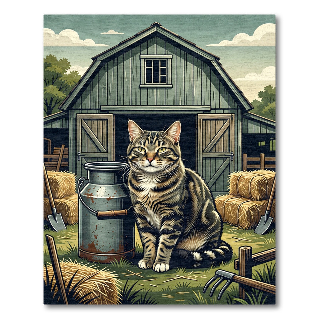 Rustic Tabby Cat Farmhouse Milk Can Rug