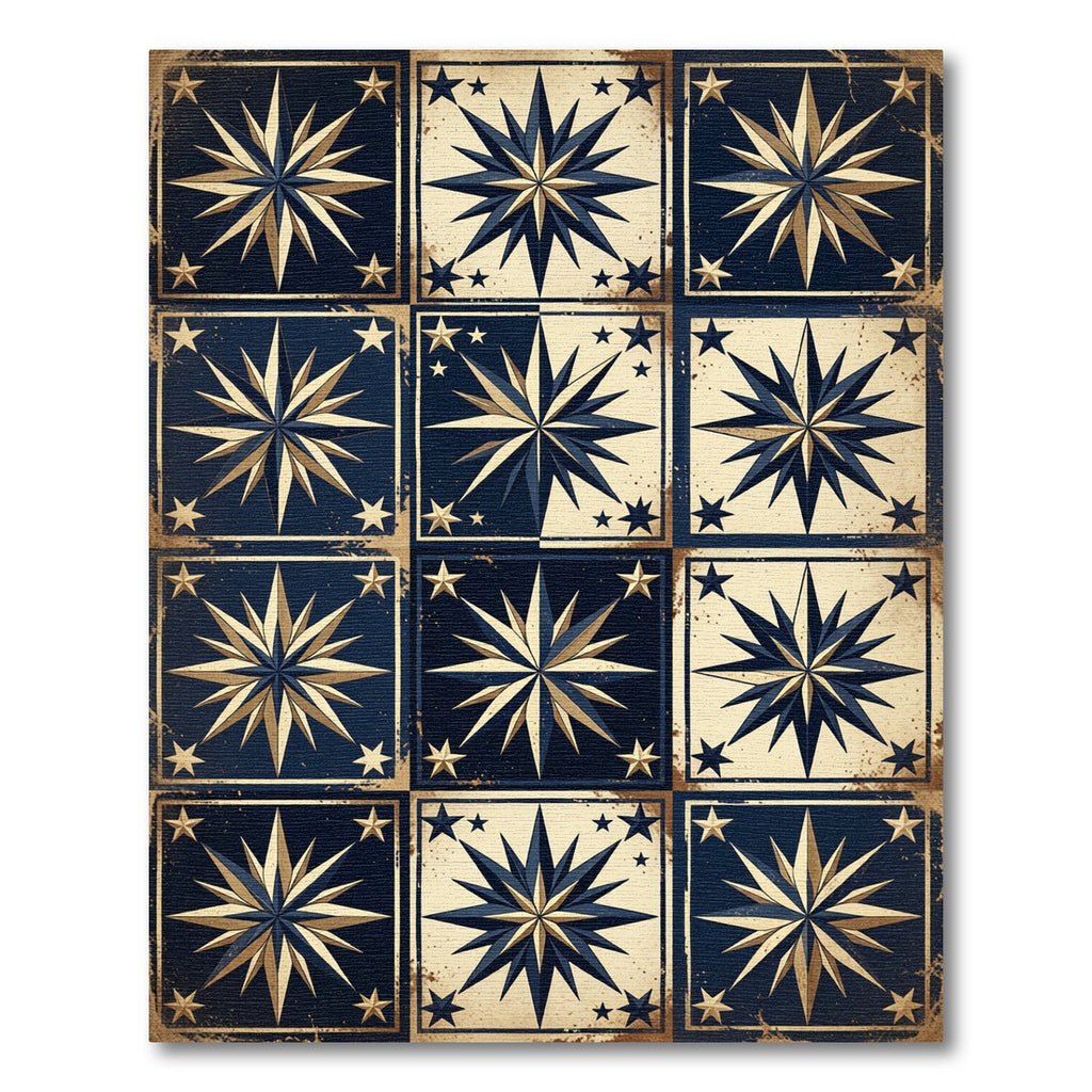 Vintage Nautical Navy Gold Compass Grid Rug