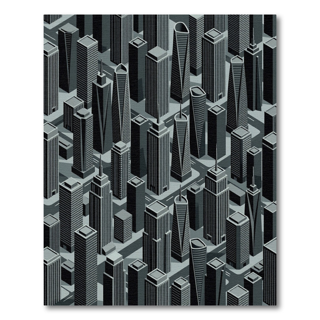 Monochromatic Downtown Skyscraper Cityscape Rug