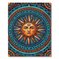 Celestial Solar Emblem Geometric Orange Teal Rug