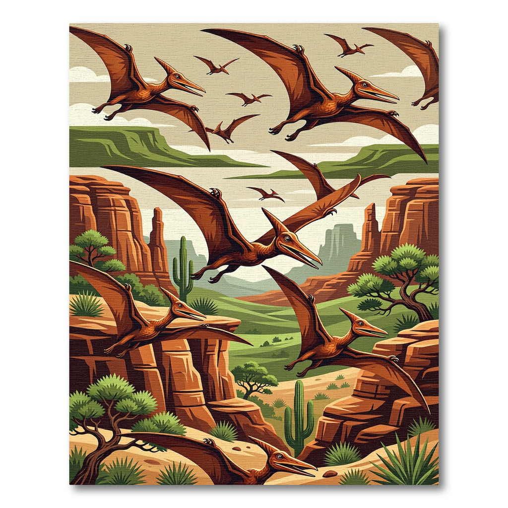 Prehistoric Pterodactyl Canyon Landscape Art Rug