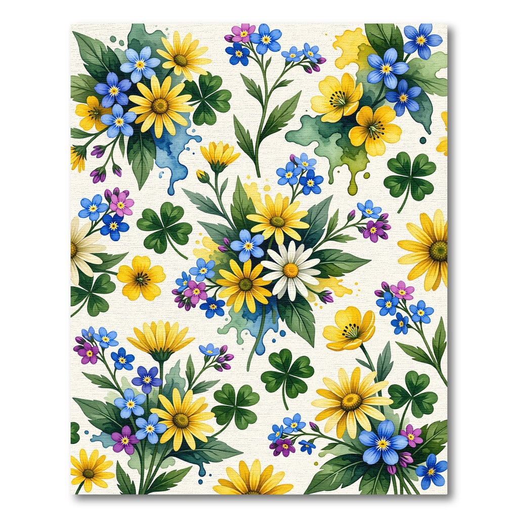 Yellow Blue Floral Clover Garden Rug