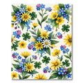 Yellow Blue Floral Clover Garden Rug