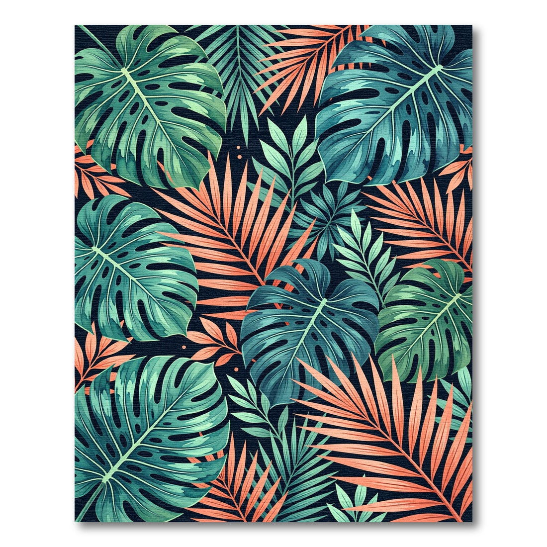 Tropical Monstera Palm Leaf Collage Rug