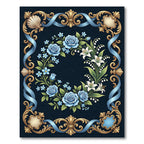 Ornate Blue Rose Laurel Wreath Rug