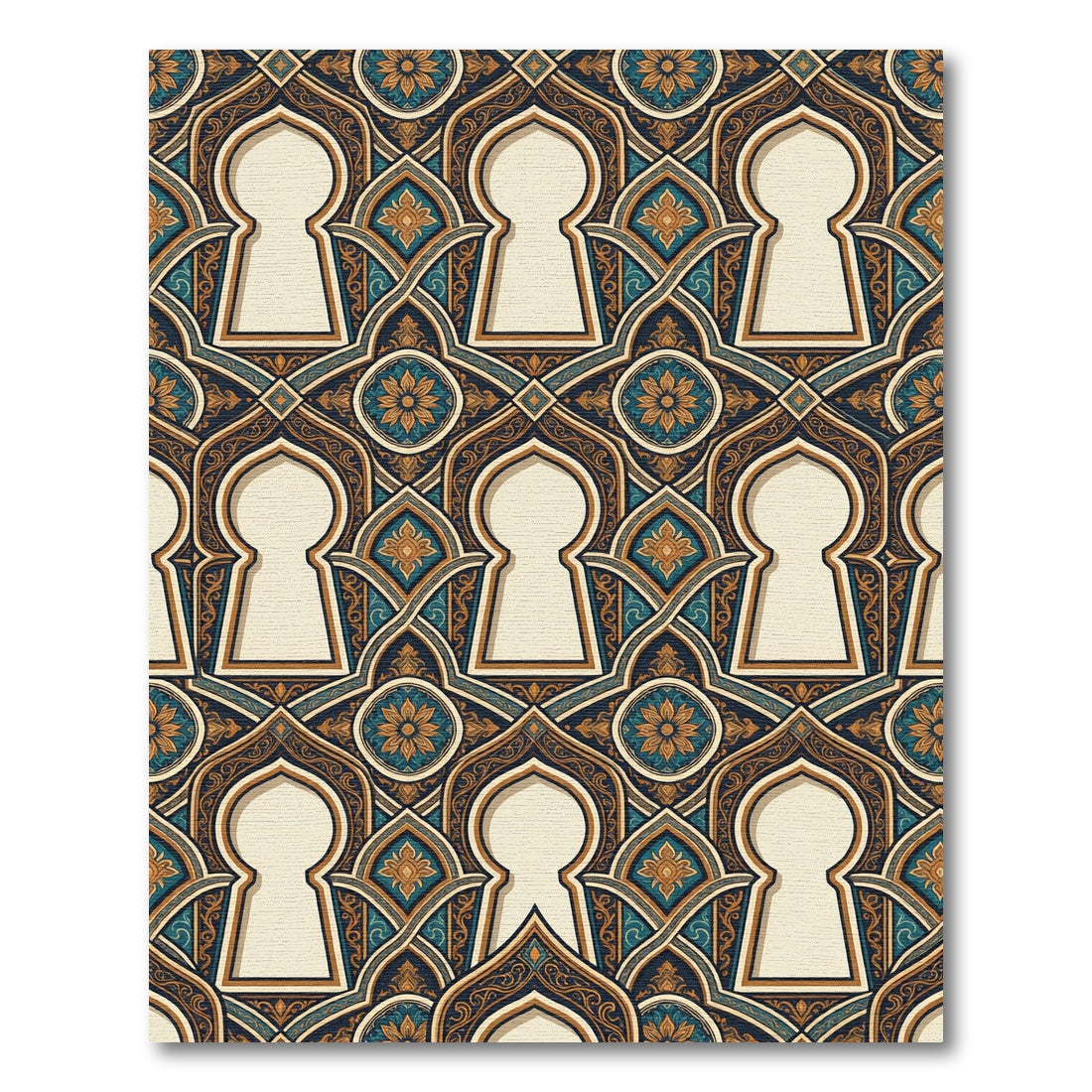 Golden Arch Medallion Teal Ornate Tile Rug