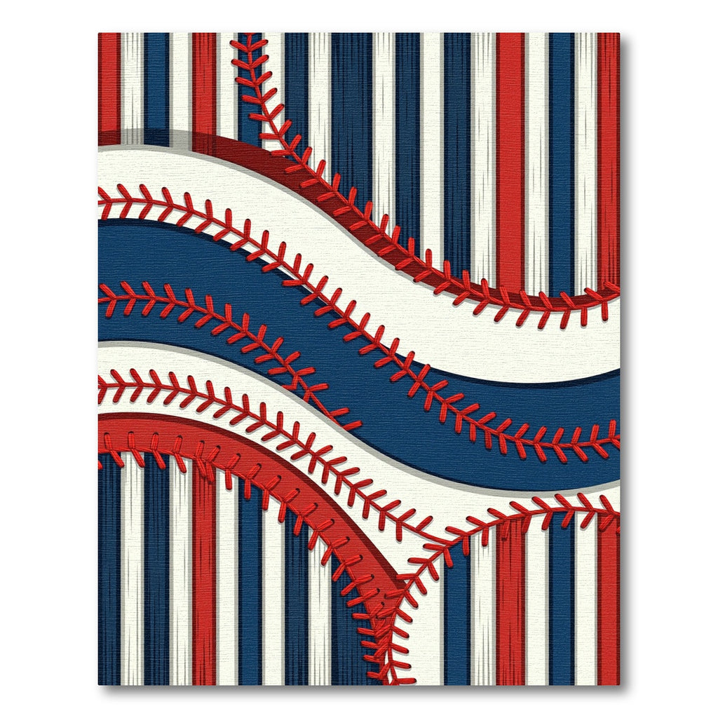 Bold Red White Blue Baseball Stitching Rug