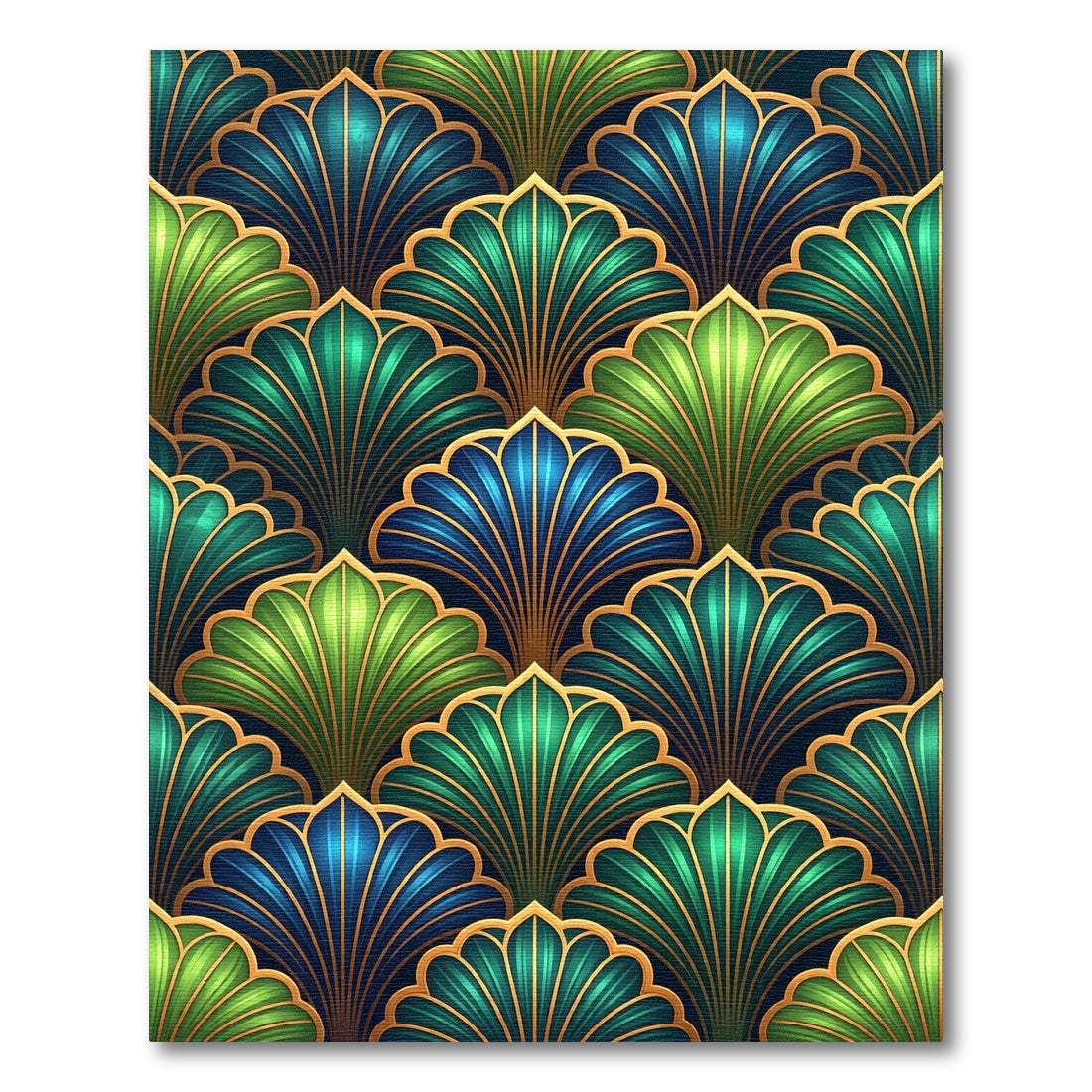 Emerald Teal Fan Art Deco Rug