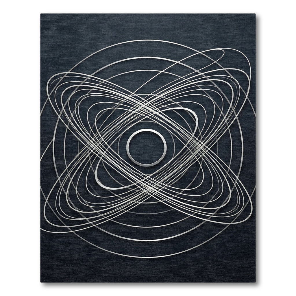 Silver Orbital Abstract Geometric Rug