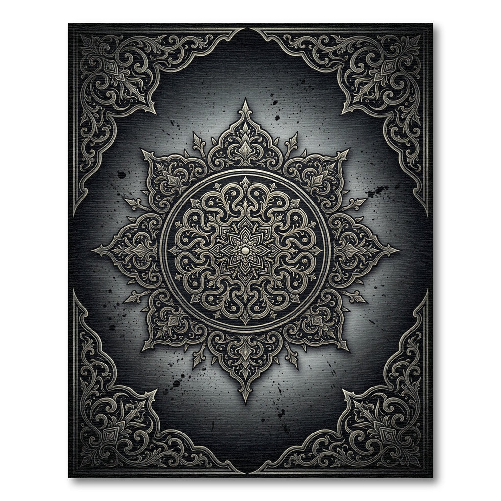 Ornate Metallic Charcoal Circular Arabesque Rug