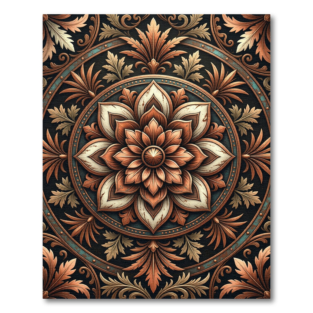 Ornate Copper Bronze Floral Mandala Rug