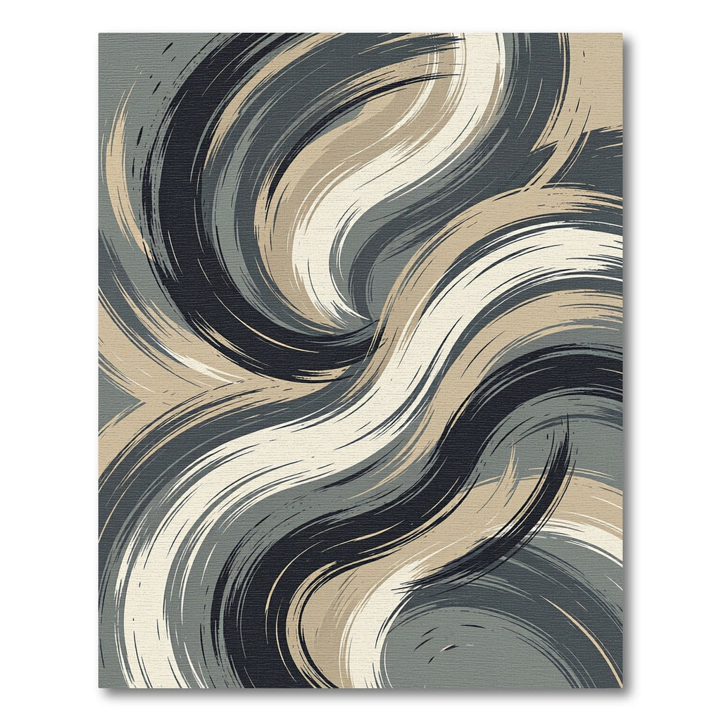 Modern Charcoal Beige Abstract Swirl Rug
